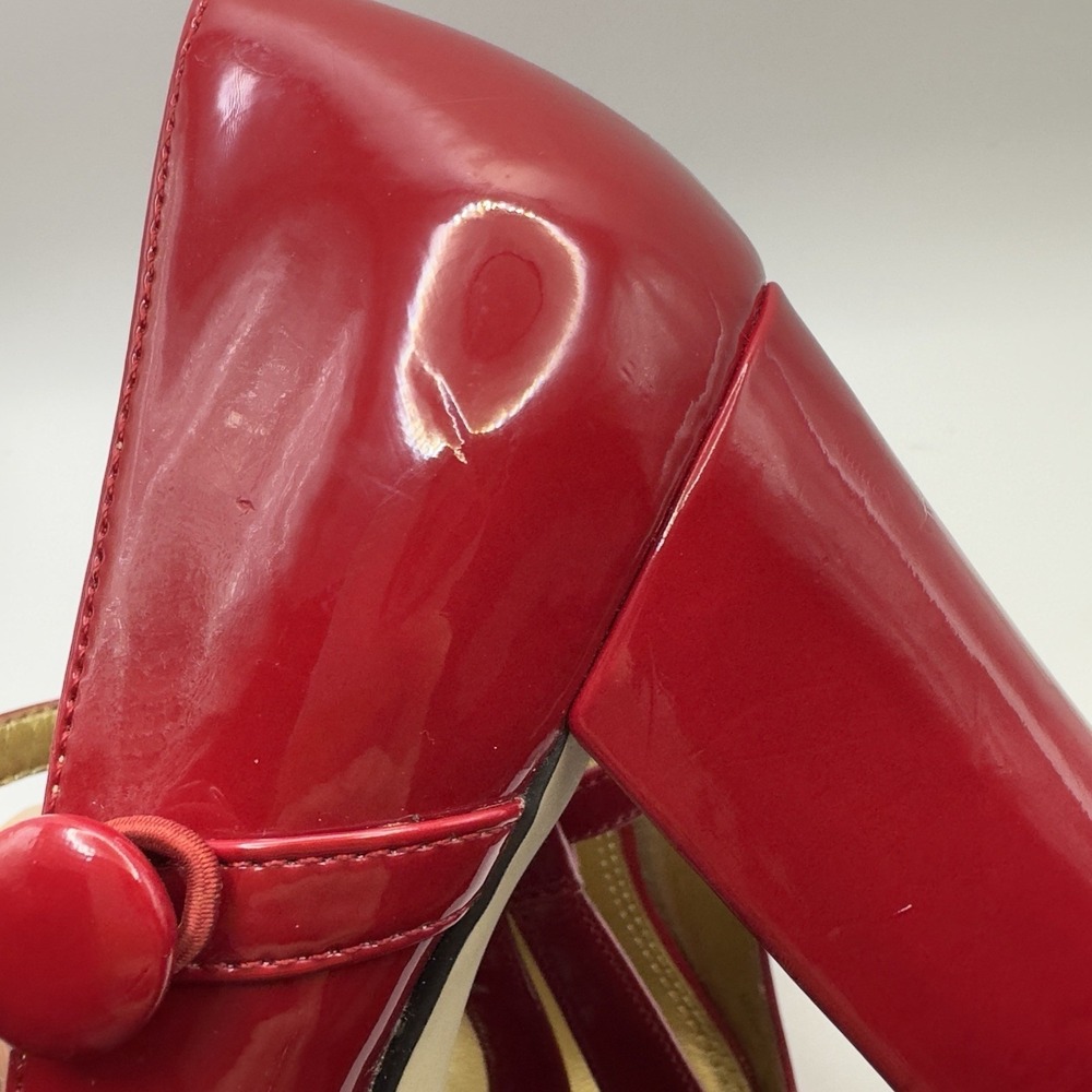 Tahari Red Patent T-Strap Heels Women's 7 Pinup Rockabilly Peeptoe‎ Retro - Picture 9 of 11